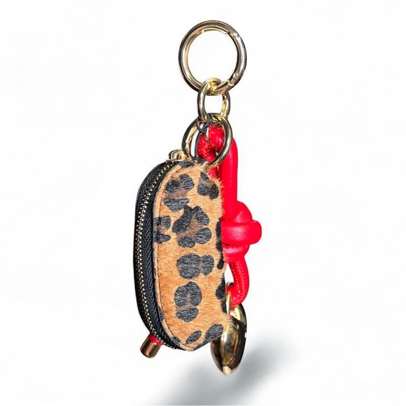 Piper-K Purse Charm Gold Lock Heart, Leopard Coin Purse & Red Leather Knot, NWT - Picture 1 of 7
